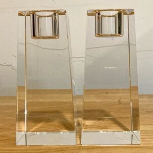 2 Crystal Candle Holders Oleg Cassini Kelly 4” Tall Clear Candlestick Set